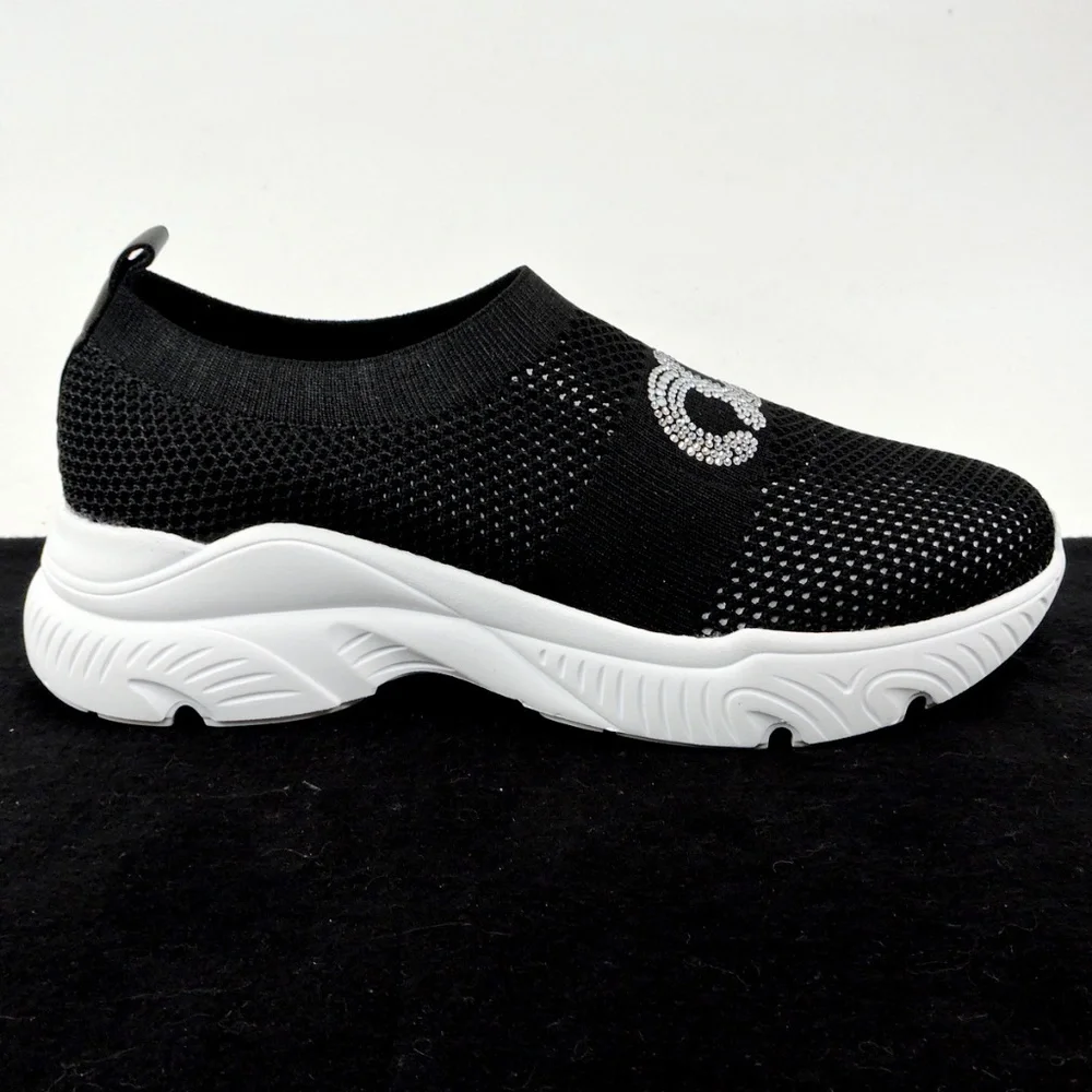 CASADEI 🇮🇹 WOMEN'S BLACK STREICH FABRIC FASHION SUMMER SNEAKERS - Picture 4 of 10